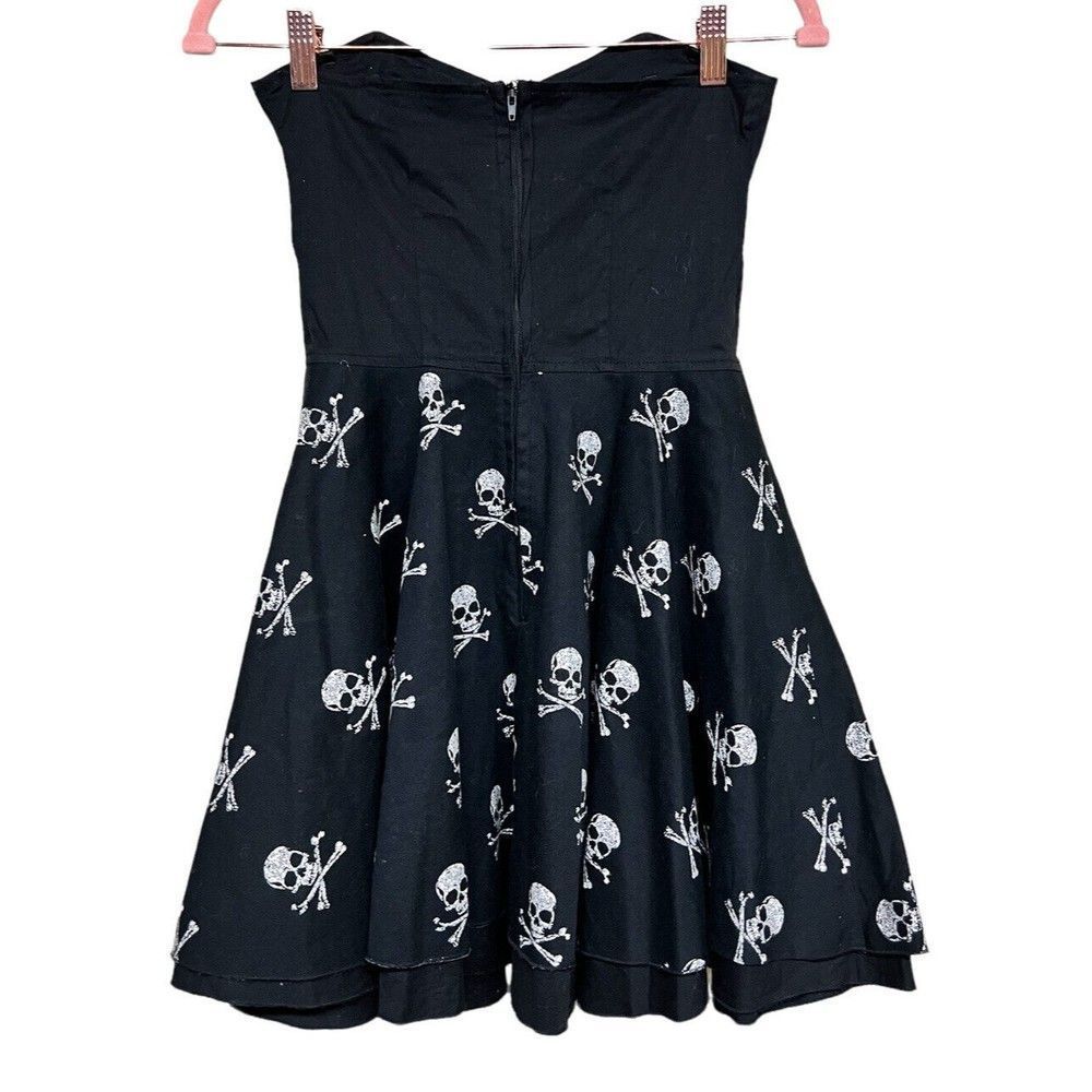 Rock Steady Dress Size S Black Skull Pin-Up Boned High Waist Circle Skirt Goth - Picture 2 of 5